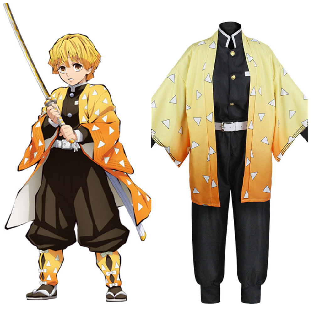 Anime Demon Slayer Adult Agatsuma Zentisu Yellow Uniform Outfit Set Cosplay Costume Halloween Carnival Suit