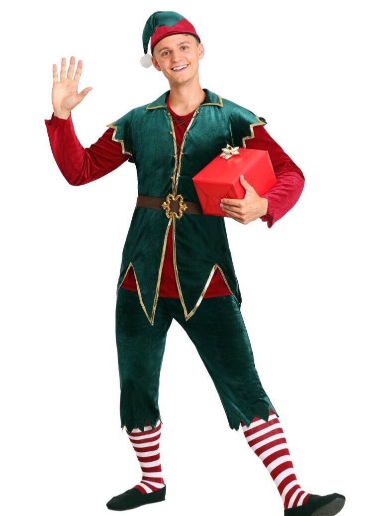 Christmas Couple Performance Costumes Red and Green Colorblock Elf Cosply Costumes