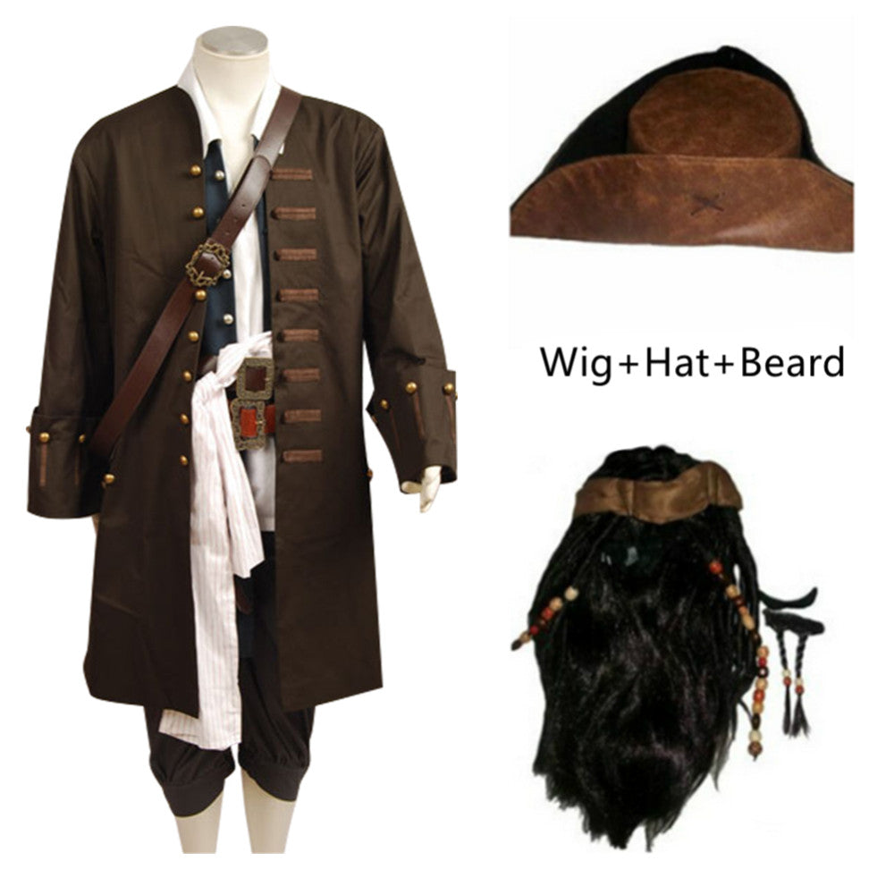 Movie Pirates Of The Caribbean Jack Sparrow Cosplay Costume Set Halloween Carnival Party Suit