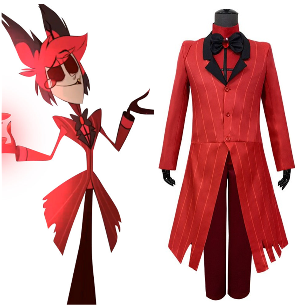 TV Series Hazbin Hotel Alastor Christmas Red Canonicals Outfit Set Cosplay Costume Halloween Carnival Suit