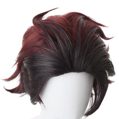 Anime Demon Slayer Tanjirou Wig Outfit Cosplay Halloween Carnival Props