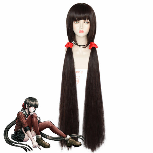 Danganronpa V3 Harukawa Maki 120cm Long Straight Black Ponytail Cosplay Wigs