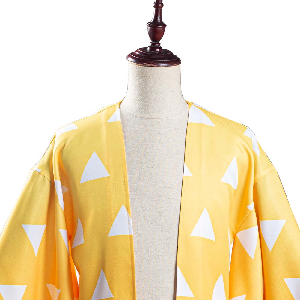 Anime Zenitsu Yellow Kimono Coat Cosplay Costume Halloween Suit