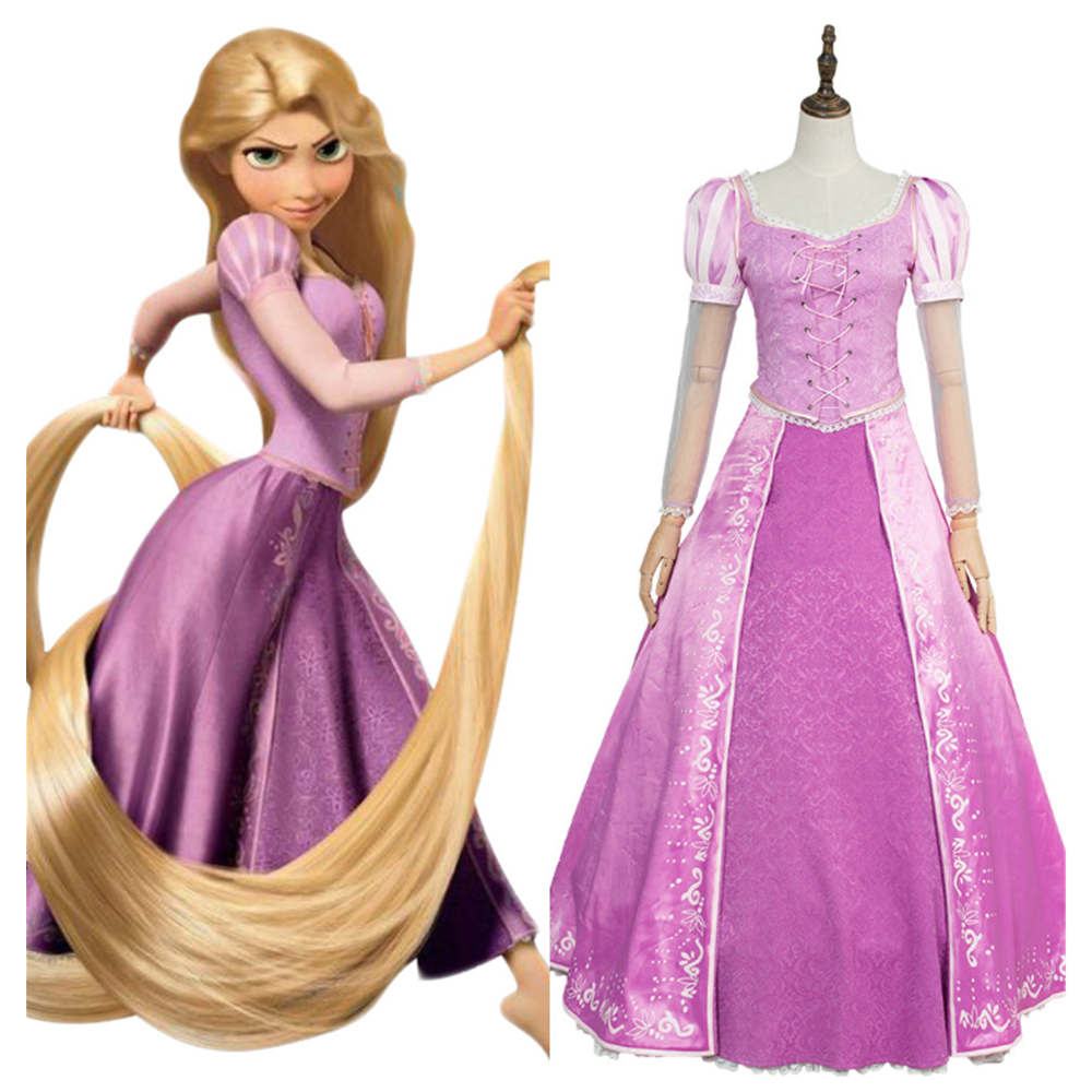 Movie Tangled Rapunzel Pink Princess Dress Cosplay Costume Halloween Carnival Suit