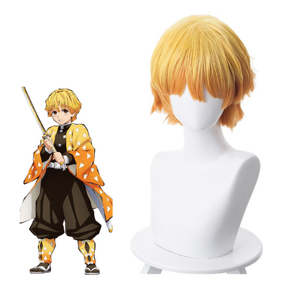 Anime Demon Slayer Zenitsu Outfit Cosplay Yellow Wig Halloween Props