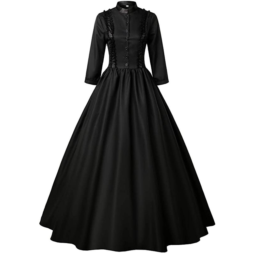 Medieval Gothic Victorian Era High-Waisted Large Flared Dress