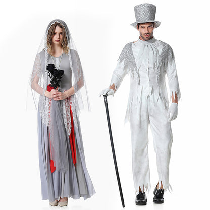 Halloween Couple Costume Zombie Bride Ghost Dress-up Suit Family Wedding Funny Party