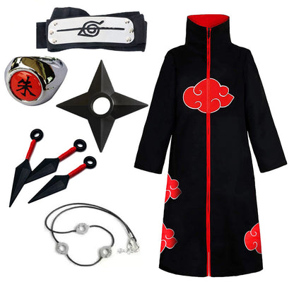 Anime Naruto Cosplay Costume Akatsuki Organization Clothes Red Cloud Cloak