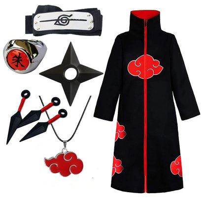 Anime Naruto Cosplay Costume Akatsuki Organization Clothes Red Cloud Cloak