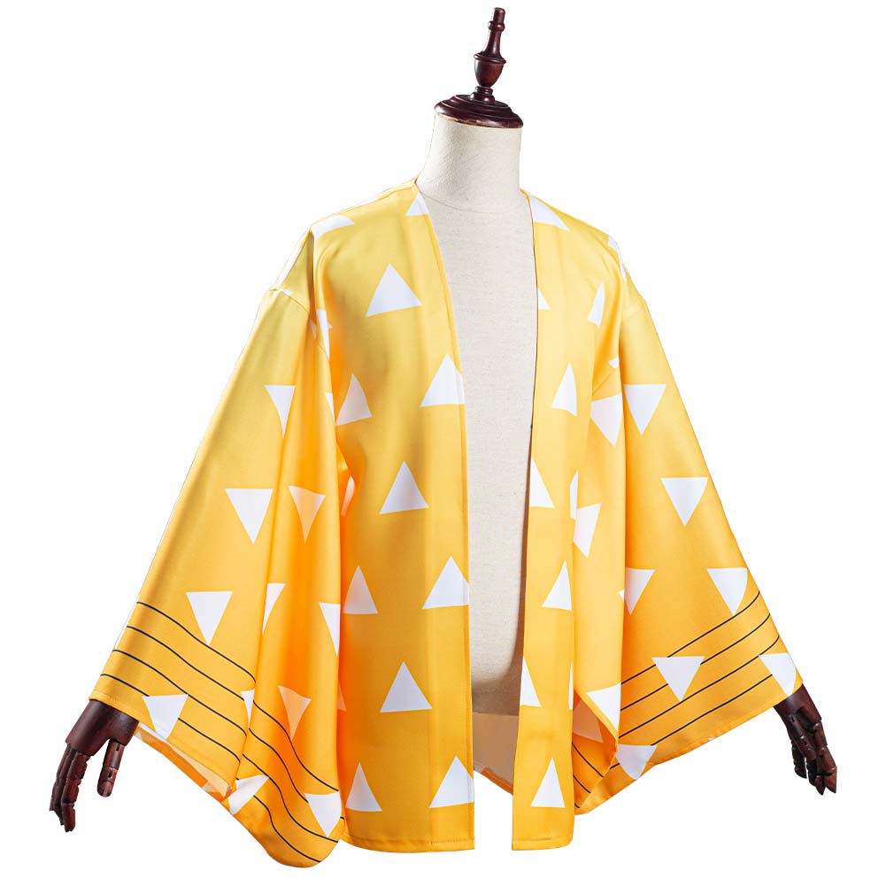 Anime Zenitsu Yellow Kimono Coat Cosplay Costume Halloween Suit