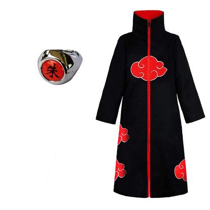 Anime Naruto Cosplay Costume Akatsuki Organization Clothes Red Cloud Cloak