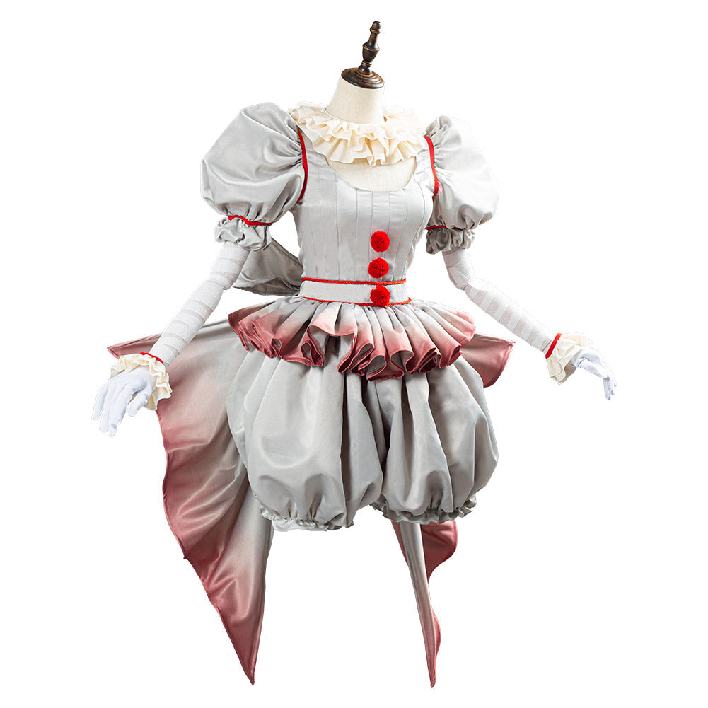 Movie Pennywise Cosplay Costume Horror Pennywise The Clown Costume Outfit for Women Girls Halloween Carnival