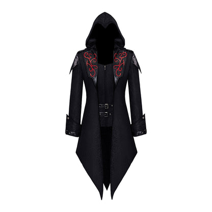 Medieval Steampunk Men's Coat Gothic Swallowtail Retro Patchwork Anorak