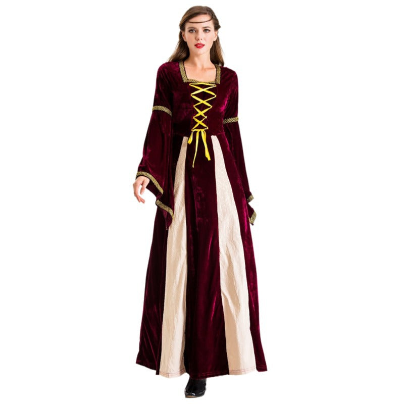 Medieval European Retro Flannel Court Dress Queen Cosplay Stage Costume