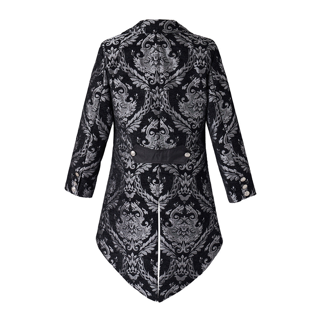 Medieval Men's Steampunk Swallowtail Baroque Patterns Jacket Gothic Court Evening Suit