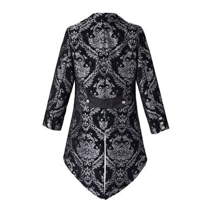 Medieval Men's Steampunk Swallowtail Baroque Patterns Jacket Gothic Court Evening Suit