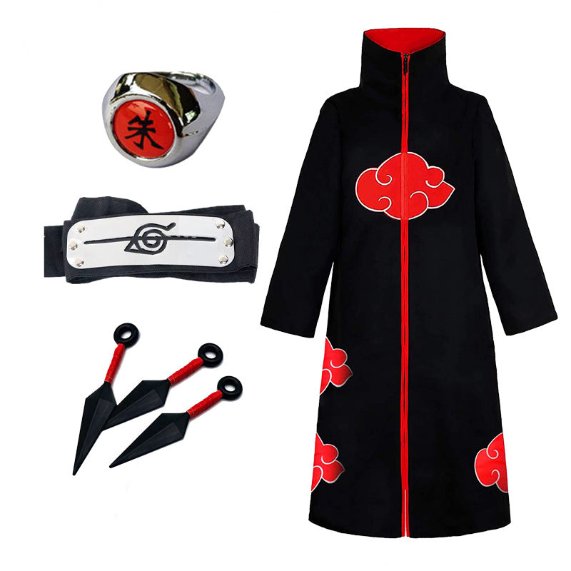 Anime Naruto Cosplay Costume Akatsuki Organization Clothes Red Cloud Cloak