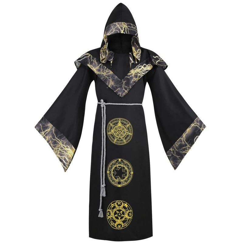 Medieval Wizard Cloak Retro Hooded Robe Halloween Costumes