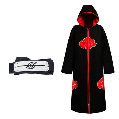 Anime Naruto Cosplay Costume Akatsuki Organization Clothes Red Cloud Cloak